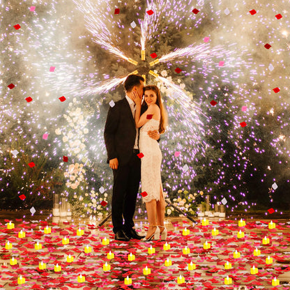 Coume 6000 Pieces Artificial Rose Petal 72 Pieces LED Tealights Candle, Romantic Decorations Special Night Rose Petal Heart Candle for Valentines Wedding Anniversary Proposal Decor(Cute White Light)