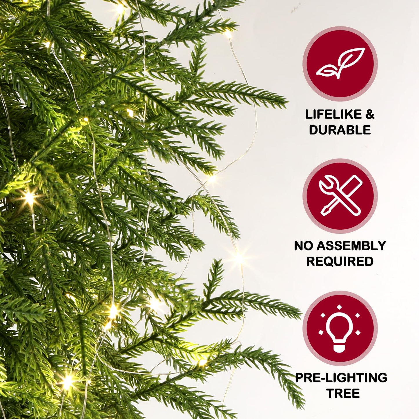 ENVEN PreLit Artificial Norfolk Pine Christmas Tree – Realistic Potted Tree with 70 LED Lights & 8-Mode Battery Box, Pre-Assembled Faux Holiday Decor for Indoor Display (3FT-1Pack)