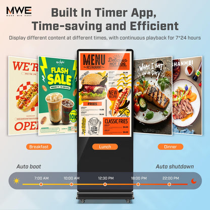 QIXZOCV MWE 54 Inch Indoor Floor Standing Digital Signage Advertising Display Kiosk LCD Screen Commercial Totem Android System Vertical Poster with Auto Media Player