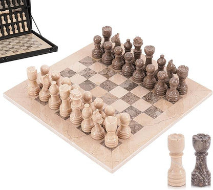 Marble Chess Set for Adults 12 Handmade Verona &amp Oceanic Board Game with 32 Chess Pieces 2 Extra Queens &amp Storage Box Luxury Travel Game Elegant for Home Decor