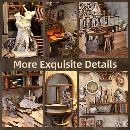 Magic Booknook Building Set with LED Light Mini Bookend Building Kit for Bookshelf &amp Home Decor DIY Miniature Book Nook Building Model for Kids Adults Teens (Bernini's Workshop)