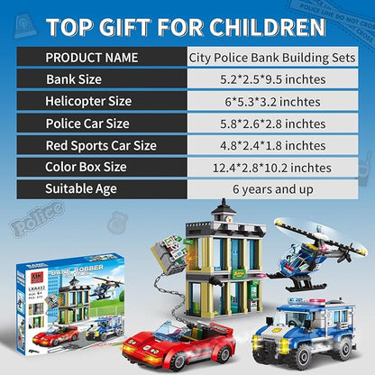City Police Bank Building Sets Compatible with Lego Police Bank Includes Car Bank Helicopter Police Chase Building Blocks Toy Set Gift for Kids 6 Plus Years Old（655 PCS）
