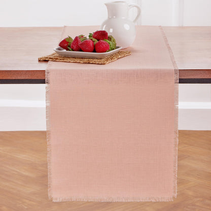 Solino Home Linen Misty Pink Table Runner 72 Inches Long - Fringe, 100% Pure Linen Dining Table Runner 14 x 72 Inch for Summer