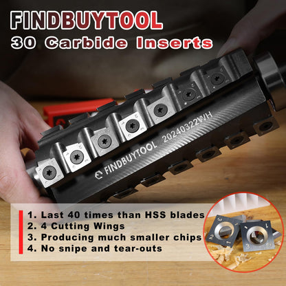 FindBuyTool 6-Inch Helical Cutterhead for Jet 6" Woodworking Tool, Spiral Cutterhead for 6" Jointer Machine, 4 Rows 30 Carbide Inserts
