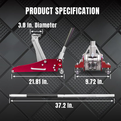Big RED 1.5 Ton Floor Jack,Aluminum and Steel Hydraulic Low Profile Car Jack with Dual Piston Quick Lift Pump,Lightweight Racing Floor Jack for Vehicle,3,000 lb Capacity,Red,TAM815016LR