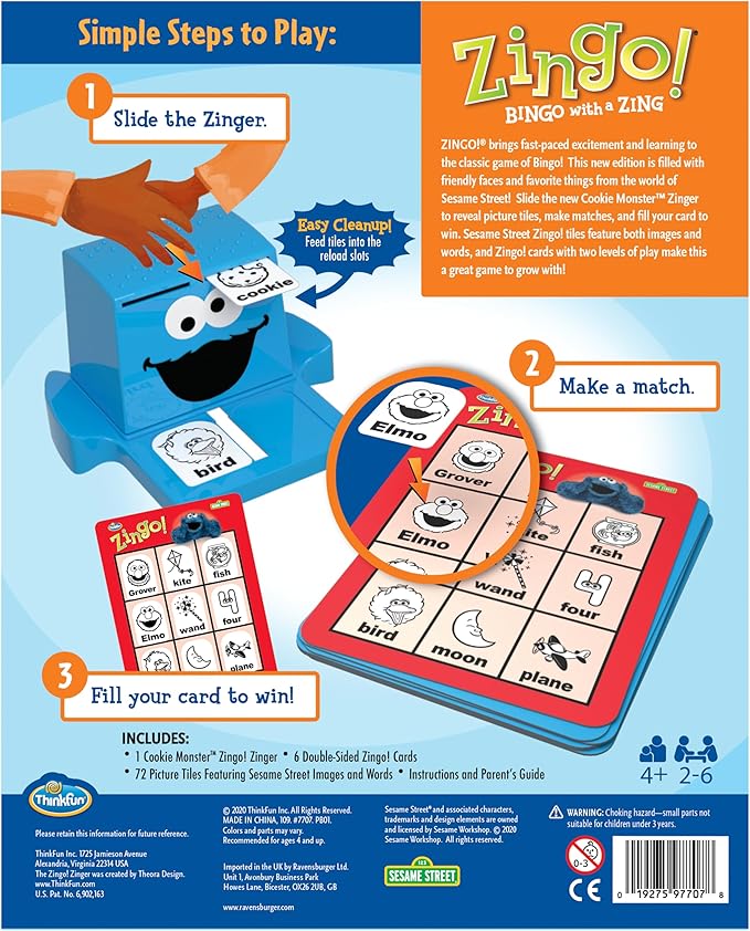 ThinkFun Sesame Street Zingo! Build Language Skills with All Your Favorite Sesame Street Characters. for Ages 4+