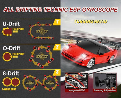 LDRC Drift Car RWD 1/18 Scale RC Drift Car with Gyro Racing Remote Control Cars for Adult Hobby Drifting Toy Proportional Throttle Steering ESP Gyroscope Metal Drive Shaft LD1803