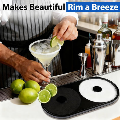 Margarita Salt Rimmer Set, 2 Pack Bar Salt and Sugar Rimmer with Sponge, 2-in-1 Bar Glass Cocktail Rim Set, Dishwasher Safe Black Barware Tools for Margarita Mojitos (Black)