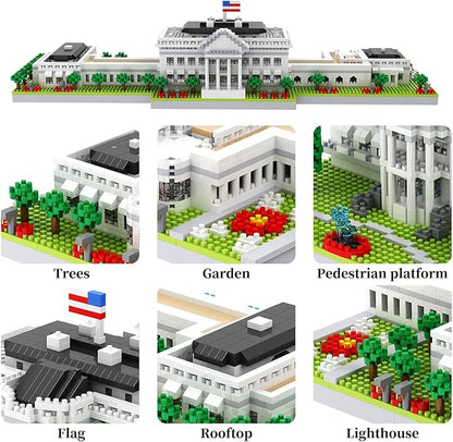 White House Micro Building Blocks Set 3000 Pieces Panoramic Architecture Model Kit (Includes West &amp East Wings) Expert Mini Bricks Puzzle for Adults Washington DC Landmark Souvenir Gift
