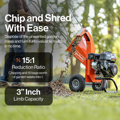 SuperHandy Mini Wood Chipper Shredder Mulcher Heavy Duty 7HP Compact Design 3" Inch Max Capacity