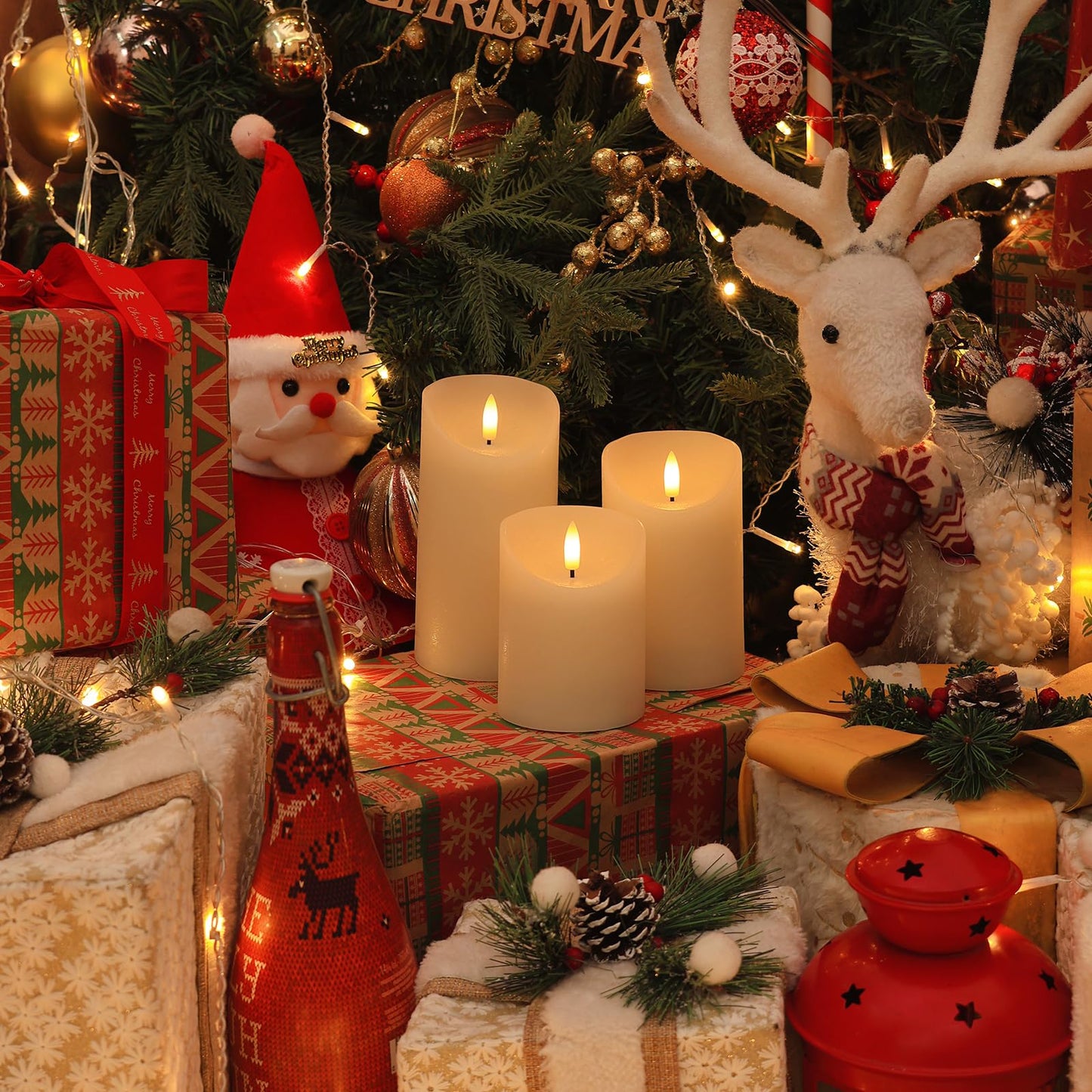 SNUGBLAKI Flameless Candles with Remote, Real Wax Battery Operated Candles with Timer, 3D Wick Ivory Fake LED Candles for Christmas Gifts Home Decor Party Wedding, D3 x H4/5"/6", Set of 3