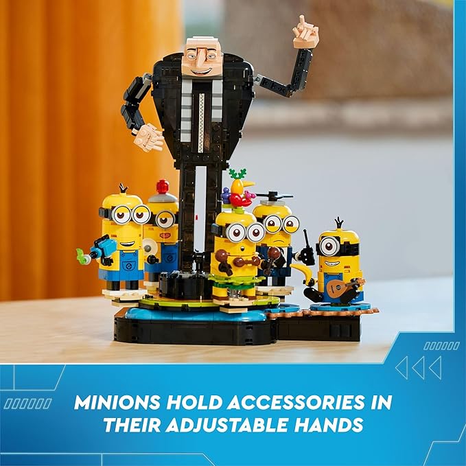 LEGO Despicable Me 4 Brick-Built Gru and Minions Figure Buildable Minions Toy for Kids Dancing Despicable Me Toy Figures Playset Play-and-Display Birthday Gift for Boys and Girls 75582
