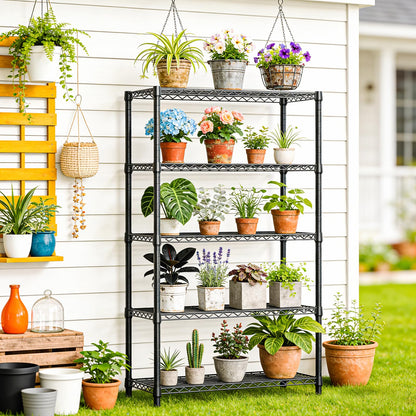 IZEUK 5-Tier Heavy Duty Metal Storage Shelving Unit, Adjustable Steel Wire Rack Shelf Organizer for Garage, Kitchen, Basement, Laundry, Office(Black, 17.7" D x 47.2" W x 72.3" H, 1750 lbs Capacity)
