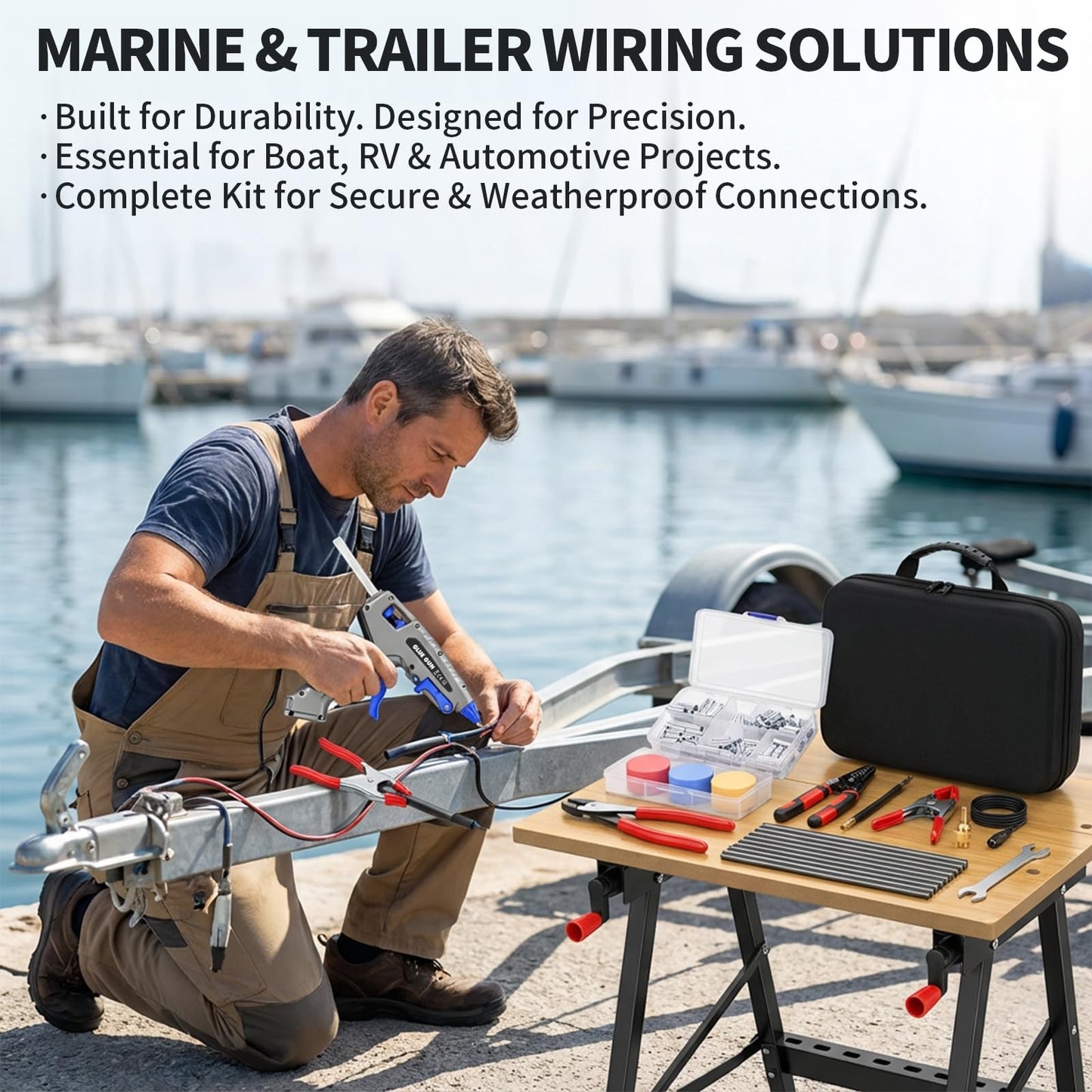 Professional Wire Splice Sealing Kit, Waterproof Wire Connector System with 200W Glue Gun, Sealant Sticks, Wire Stripper and Crimper Tools for Automotive, Marine, Trailer, ATV/UTV Wiring Repair