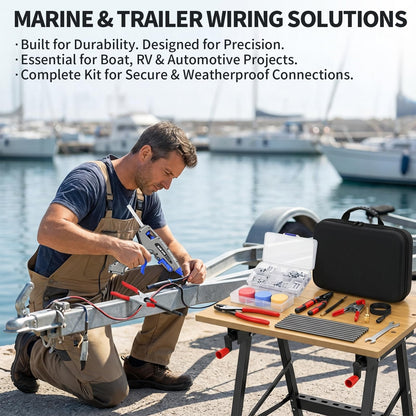 Professional Wire Splice Sealing Kit, Waterproof Wire Connector System with 200W Glue Gun, Sealant Sticks, Wire Stripper and Crimper Tools for Automotive, Marine, Trailer, ATV/UTV Wiring Repair