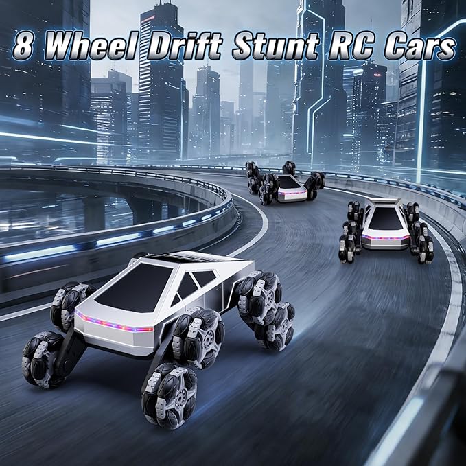Remote Control Car 8 Wheels RC Stunt Car with LED Lights &amp Music 2.4GHz RC Drift Car for Boys Aged 6-14 Christmas Birthday Gift for Kids