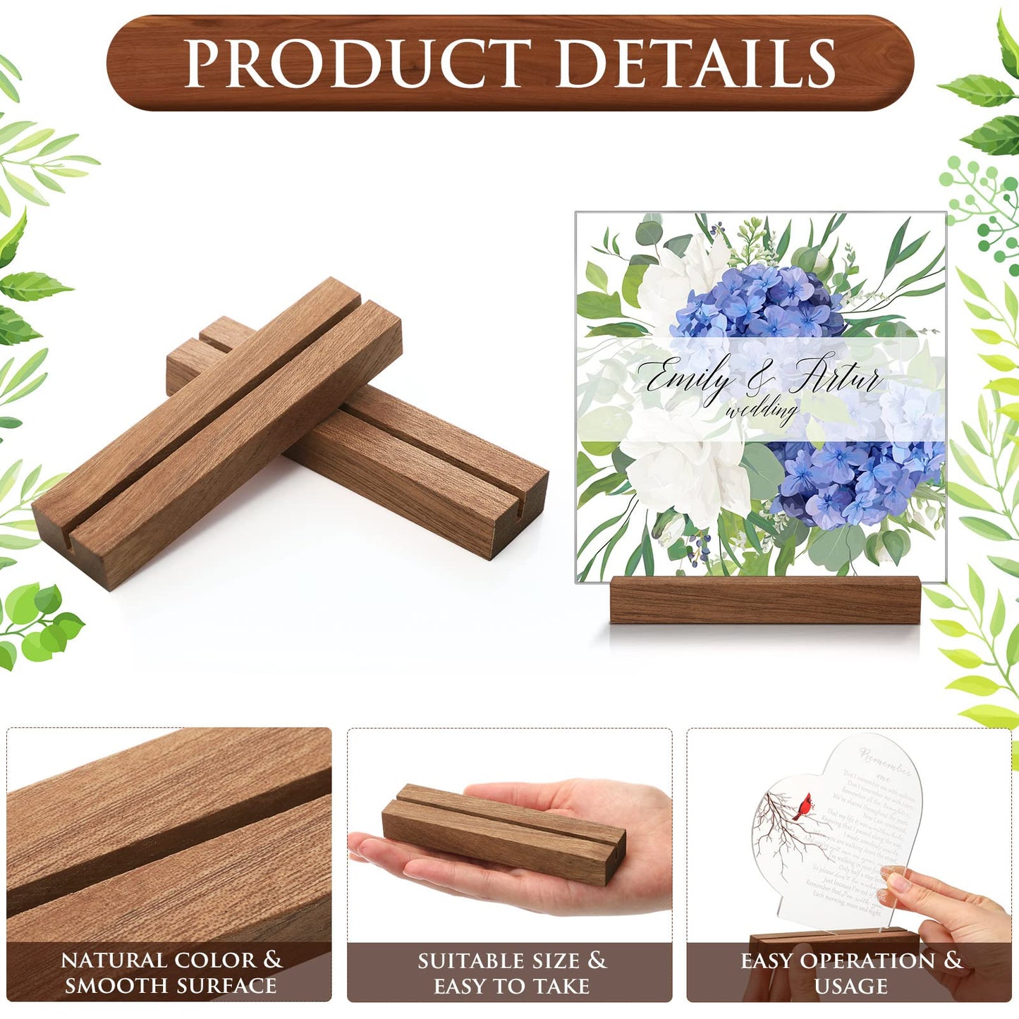 Roowest 24 Pcs Rustic Wood Table Number Holders for Wedding, 4.5'' Wooden Place Card Holders for 5x7 Table Numbers, Menu and Sign Stands for Wedding Reception Party Decor