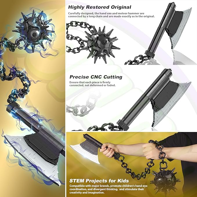 Jorumo Swords Building Sets for Adults 42in Himejima Gyomei Axe &amp Meteor Hammer Building Block Anime Sword Building Toy Katana Gift 826 Pcs