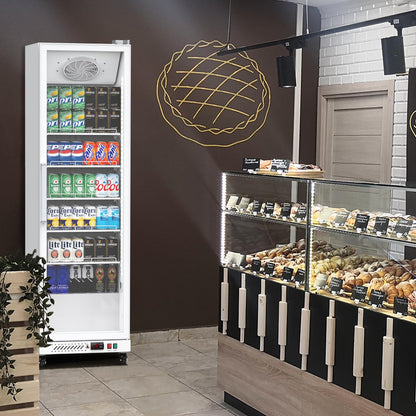 PeakPursuit Commercial Display Refrigerator, 12.4 Cu.Ft. Beverage Refrigerator Glass Door Beverage Cooler, Upright Merchandiser Cooler Display Fridge With LED Light and Adjustable Shelves