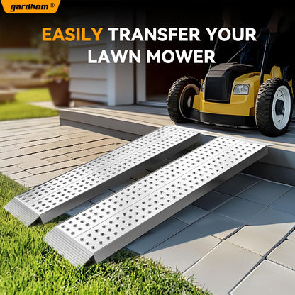 gardhom Aluminum Shed Ramp 55x11inch, 2PCS Riding Mower Ramps 3000lbs/Pair Capacity for Curb Steps Stairs Dirt Bike Motorcycle Lawn Mower Snow Blower Loading Ramps