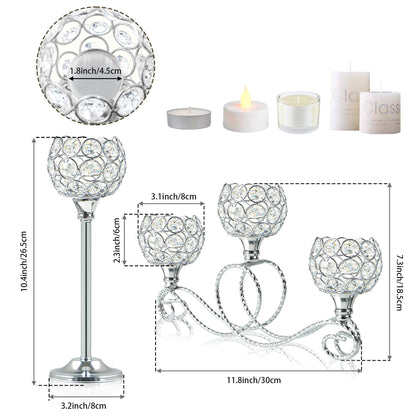 Silver 5 Arm Metal Crystal Tea Light Candle Holder, Elegant Wedding Table Centerpiece Candle Holder, Christmas Wishing Crystal Bowl Candle Holder Suitable for Wedding Party Living Room Decoration