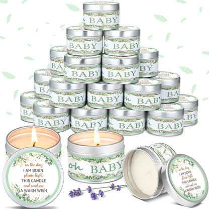 MTLEE 24 Pcs Eucalyptus Baby Shower Party Favors Candles Lavender Scented Baby Shower Favors for Guests Rustic Tealights Candles Gender Reveal Return Gifts (1.2 Oz, Sage Green)