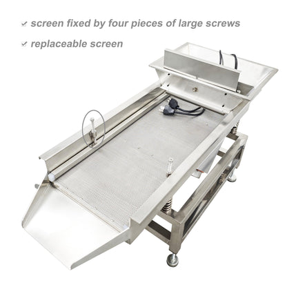 TECHTONGDA Straight Vibrating Sieve Screen Shaker Electric Linear Sifter Machine Stainless Steel One Layer Two Motors 2mm Round Hole Screen Size 11.8×31.5inch 110V