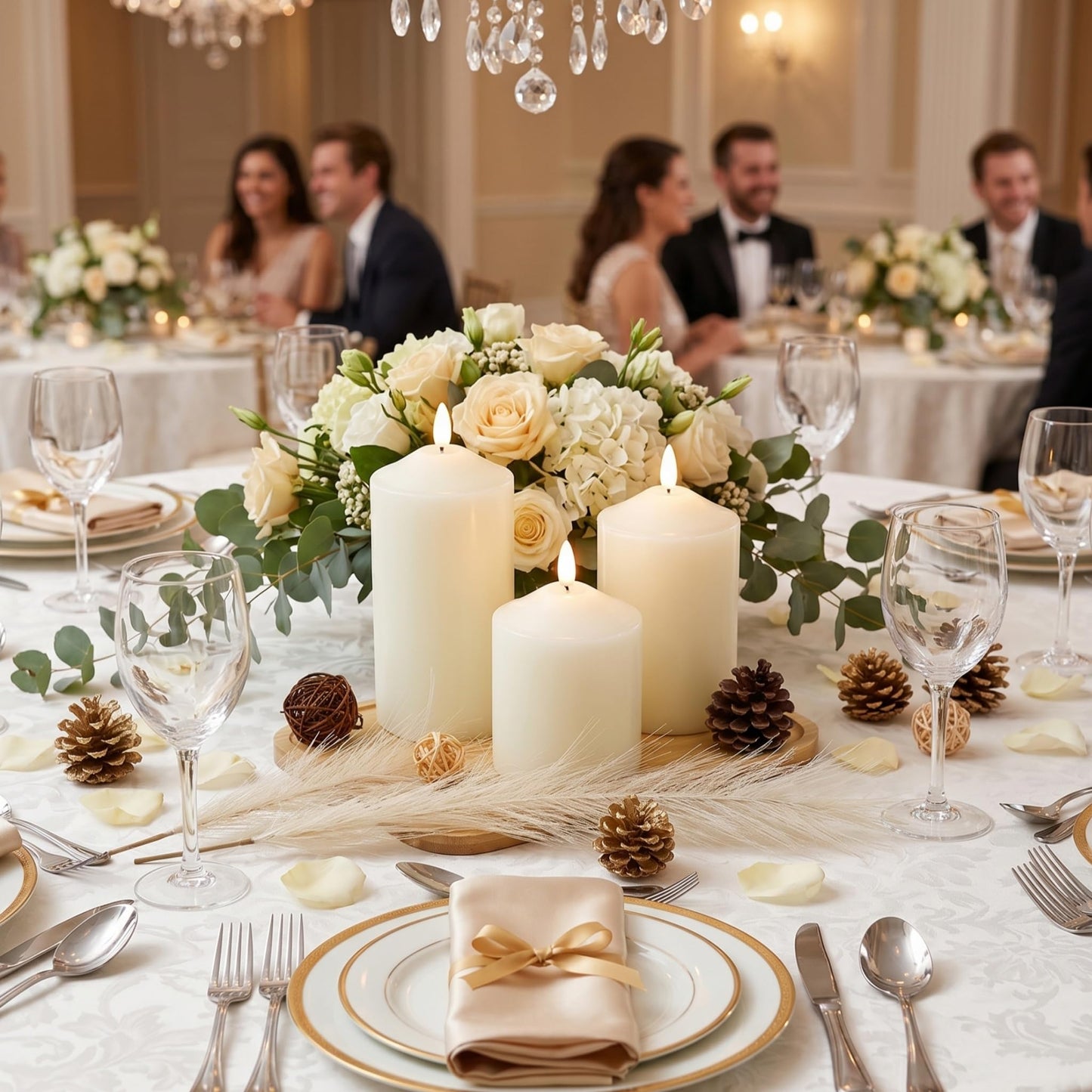 JHY DESIGN 3D Flameless Candles Set 4/5/6inch High Real Wax Battery Candle Pillars Flickering LED Candles with 8-Key Remote Control Timers for Home Wedding Party Christmas Decoration (Set of 3)