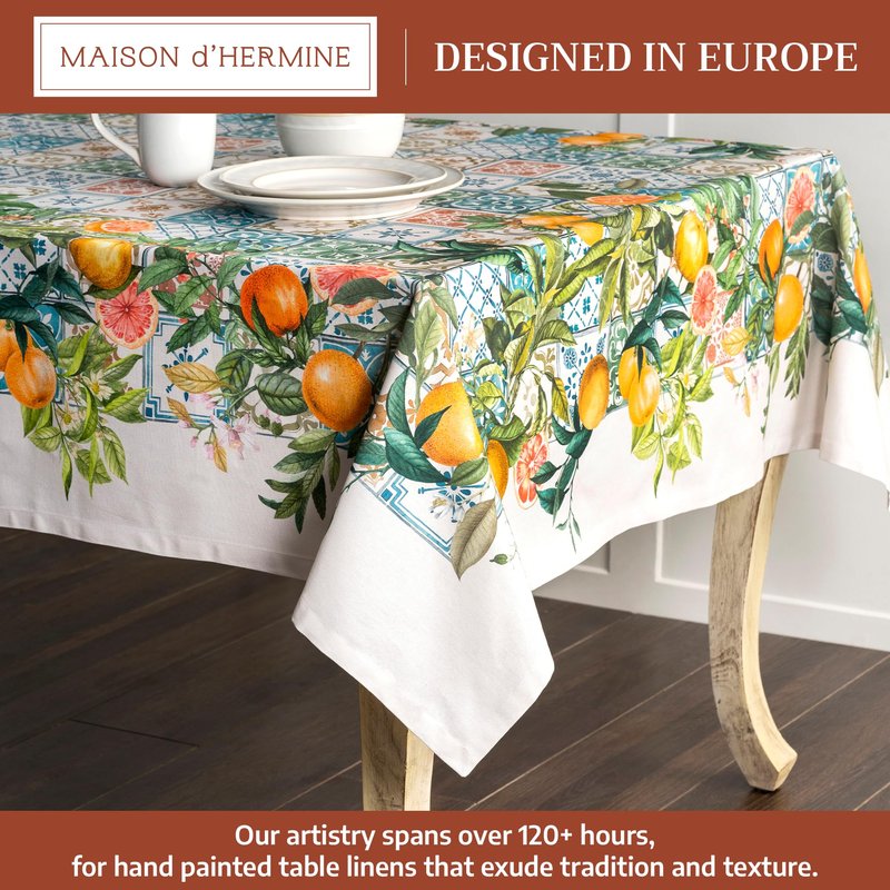 Maison d' Hermine Table Cloth Rectangle Table 100% Cotton 60 x 120 Inches Tablecloth Reusable Decorative for Dining Kitchen Room Farmhouse Home Gifts for Mothers Day Spring Summer - Agrume