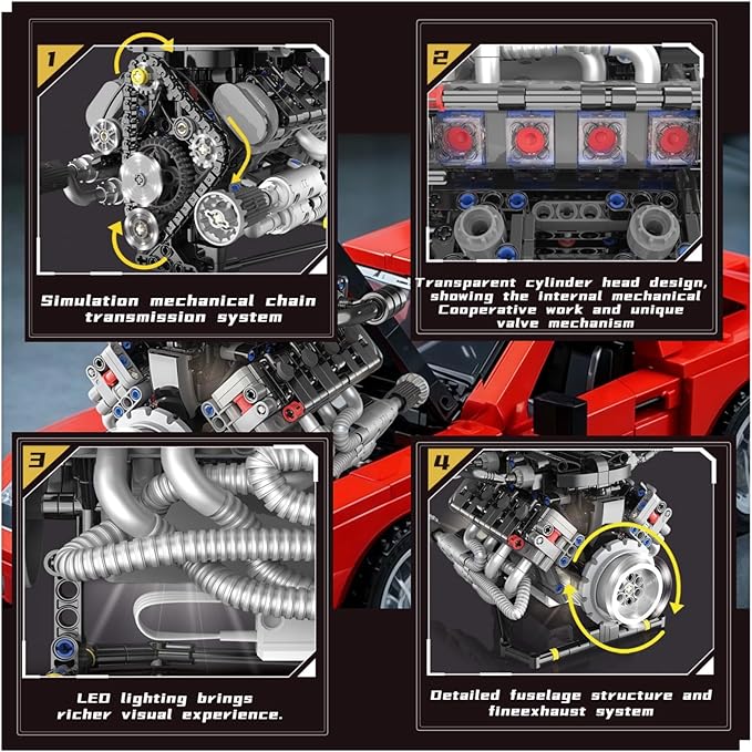 V8 Engine Building Kits That Runs with Motor - 715+Pcs Build Your Own Visible APP Controls Mini V8 Engine Model8-Cylinder Transparent Design Car Engine Building Engineering Set for Adults