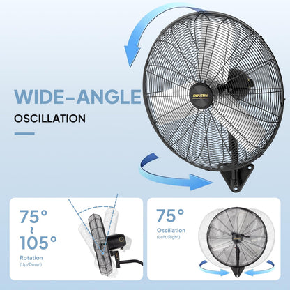 ROVSUN 30 Inch Industrial Wall Mounted Fan, Max 10600 CFM High Velocity Wall MountFan w/ 3 Speed Settings, Aluminum Blade & Dual Ball Bearing Motor, for Garage, Gym, Patio
