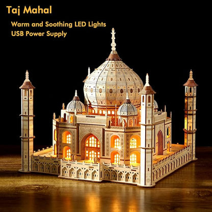 3D Wooden Puzzle Architecture Building Taj Mahal Model Craft STEM Kit LED Light DIY Home Decoration Mother's Day Birthday Gift for Adults &amp Kids (Taj Mahal)