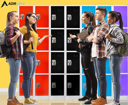 AdirOffice Large School Locker with 4 Doors 4 Hooks Storage Locker for Garage Storage - Office Storage Lockers (4 Door, Black)