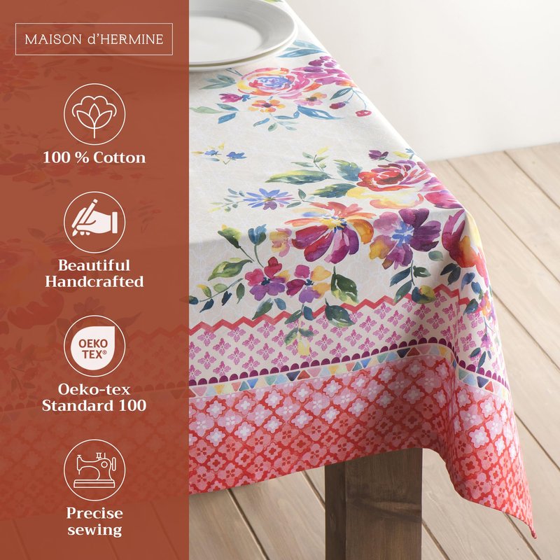 Maison d' Hermine Table Cloth Square Table 100% Cotton 54 x 54 Inches Tablecloth Reusable Decorative for Dining Kitchen Room Farmhouse Home Gifts for Mothers Day Spring Summer - Rose Garden