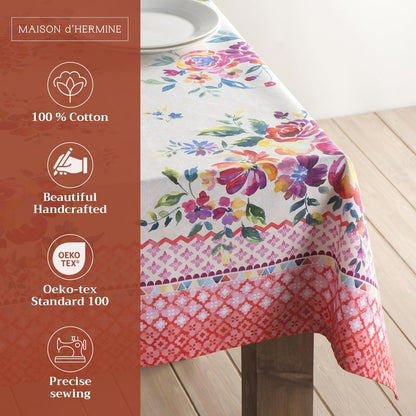Maison d' Hermine Table Cloth Rectangle Table 100% Cotton 60 x 90 Inches Tablecloth Reusable Decorative for Dining Kitchen Room Farmhouse Home Gifts for Mothers Day Spring Summer - Rose Garden