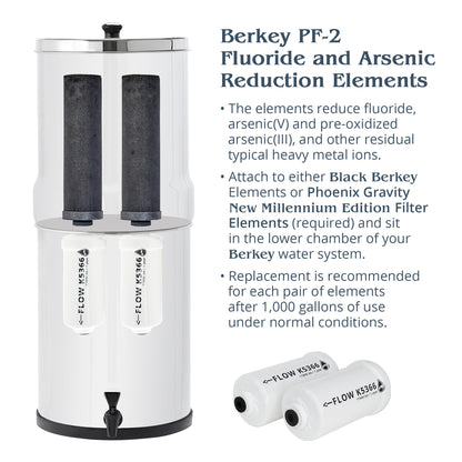 Royal Berkey Gravity-Fed Water Filter System 3.25 Gallon with 2 Black Berkey Elements, 2 PF-2 Fluoride and Arsenic Reduction Elements