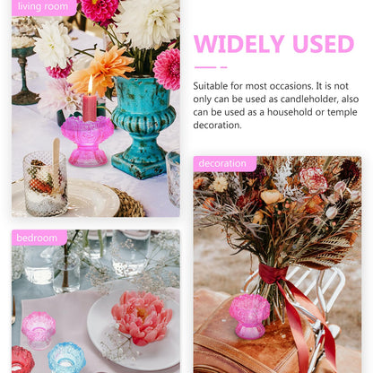 POPETPOP Butter Lamp Candleholder Set, 3pcs Small Blue Red Pink Glass Crystal High Base Candle Holders for Buddhist Rituals and Home Décor Desktop Adornment