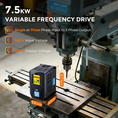 Bonvoisin 7.5KW/10HP VFD Variable Frequency Drive 32A 220V Single/Three Phase Input to 3 Phase 0-400 Hz Output for AC Motor Speed Control