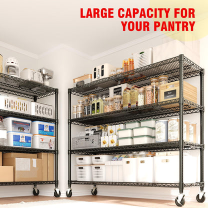59"W Storage Shelves 2640LBS Heavy Duty Garage Shelving Units with Wheels, 4-Tiers Wire Shelving Rack Metal Storage Shelves with Adjustable Shelf, for Garage Pantry Kitchen Commercial Industrial