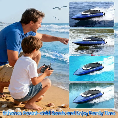 RC Boat with 1800mAh Battery Transparent Remote Control Boat with 10 LED Lights Auto Reverse 2.4 GHz Double Waterproof Racing Speedboat Toy for Kids and Adults Gift for Boys Girls for Lake &amp Po