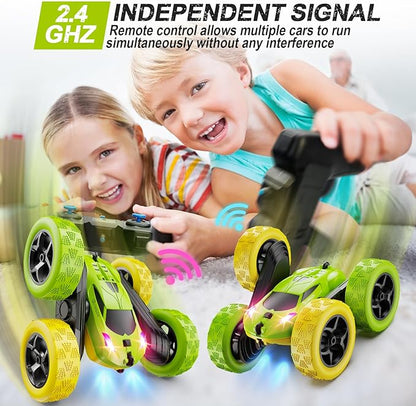Remote Control Car RC Car Toys for 6-12 Year Old Boys Off Road RC Stunt Car 4WD 360° Rotating Remote Control Car for Kids Boys Girls Gifts for Birthday Christmas Yellow&ampGreen