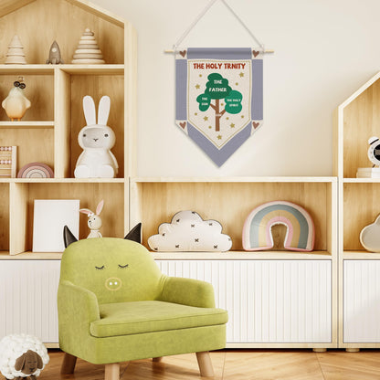 RUKUPA Christian Tree Nursery Wall Art Decor, Kids Scripture Hanging Pennant Flag, the Holy Trinity Religious Wall Art Poster Hanger for Kids Room Classroom Sunday School Homeschool Decor, 11x15 Inch