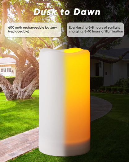 Homemory Solar Powered Candles Outdoor Waterproof, Flickering Glow, Rechargeable Candles, Solar Powered Candles for Outside, Lanterns, Sensor Only, Dusk to Dawn, Set of 3