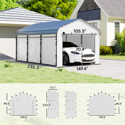 Outsunny Carport Replacement Sidewall Panels Set of 4 for 12' x 20' Carports, UPF50+ Waterproof PE Tarp Replacement Side Wall Cover with Zipper Door, Top Cover and Frame Not Included, White