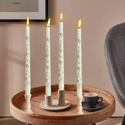 Hyacinth Printed Taper Candle Dripless Candles Sticks - 4 pcs Handmade White Taper Candle 10 inches Long Tapered Candles for Home Party Wedding Restaurant Holiday Decor