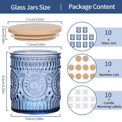 DARJEN 10 Pack Blue Candle Jars for Making Candles- 7.5 OZ Empty Glass Candle Making Jars with Bamboo Lids and Labels, Candle Making Supplies Candle Containers for DIY Gifts