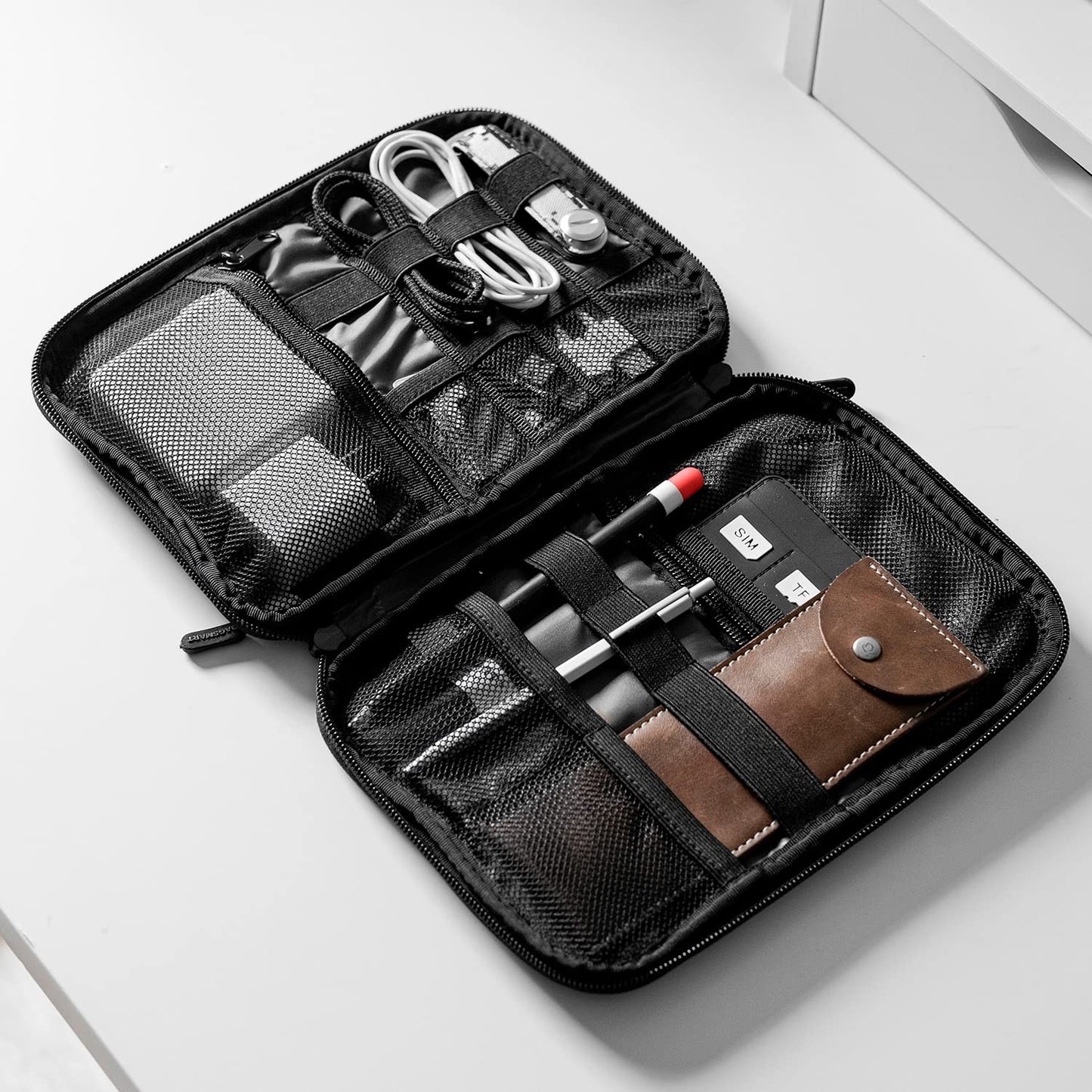 BAGSMART Electronics Travel Organizer Case, Tech Accessories Cord Storage Bag for Phone, Power Bank, SD Card, Cables, Black