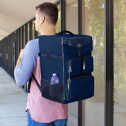 ENHANCE Collector's Edition Board Game Backpack - Reinforced Rigid Board Game Storage with Padded Shoulder Straps Carrying Handle and Accessories Pockets for Dice Card Games More (Dragon Blue)