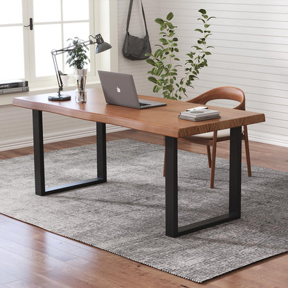 KunAndPeng Solid Wood Office Desk, 47.24" Tan Executive Computer Desk with Heavy-Duty Metal Base, Multi-Purpose Desk/Dining Table, Ideal for Home Office & Work Environments