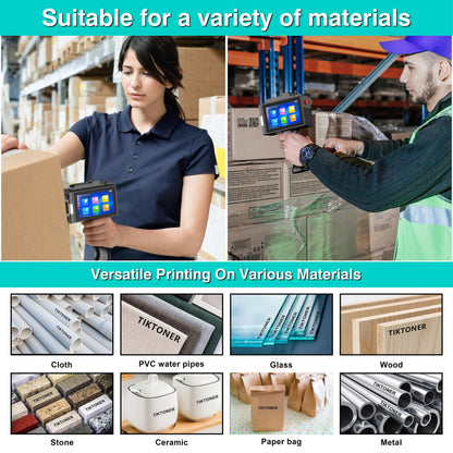 TIKTONER TIJ800P Handheld Inkjet Printer 1 inch Portable Handheld Printer Gun 5 Inch Screen Quick Drying Inkjet Coding Machine for Batch Number/Date/Barcode/QR Code/Logo etc